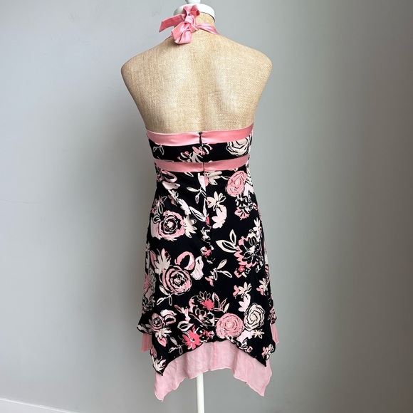 Bebe Black & Pink Floral Dress Y2K Size Medium - Picture 9 of 13